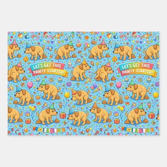 Hoja De Papel De Regalo Fiesta de Perros Felices (Anverso)