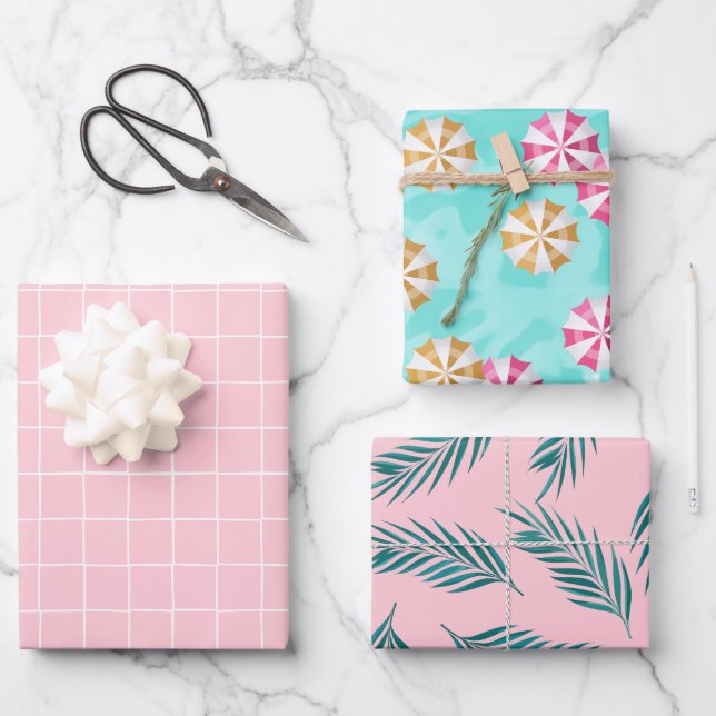 Hoja De Papel De Regalo Fiesta de piscina tropical rosa (Anverso)