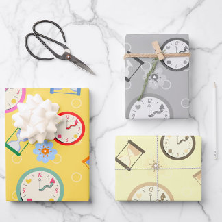 Hoja De Papel De Regalo Fiesta de relojes y flores adorables