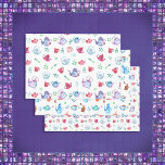 Hoja De Papel De Regalo Fiesta de té bonito y patrones de café<br><div class="desc">El fiesta de té dulce se realiza en acuarelas de tonos azules, morados y teteras rosadas y tazas con cucharas verdes y hojas de té sobre un fondo blanco. El patrón de café se hace en tonos azules y verdes y en tazas azules y rojas con granos de café y...</div>