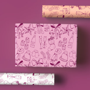 Hoja De Papel De Regalo Fiesta De Xmas Rosado De Arcos Y Arcos Escurridizo