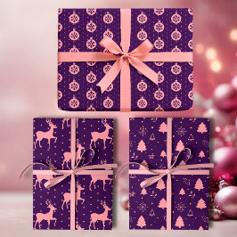 Hoja De Papel De Regalo Fiesta moderna rosa sobre púrpura