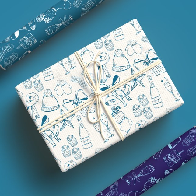 Hoja De Papel De Regalo Fiesta Monocromática Monocromática Azul y Blanco d (Subido por el creador)