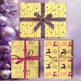 Hoja De Papel De Regalo Fiesta navideña de arte pop amarillo y púrpura