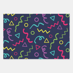 Hoja De Papel De Regalo fiesta retro de neón de los ochenta con patrón Mem