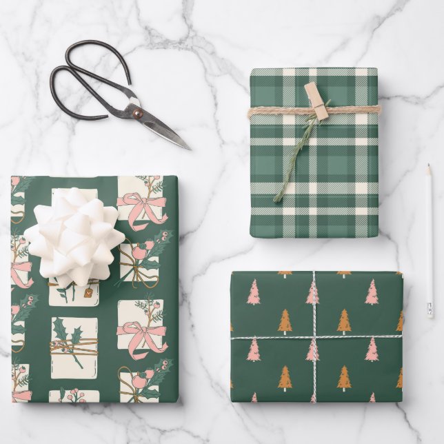 Hoja De Papel De Regalo Fiesta rosa y verde (Anverso)