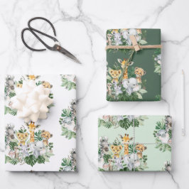 Hoja De Papel De Regalo Fiesta salvaje de vegetación selvática de animales