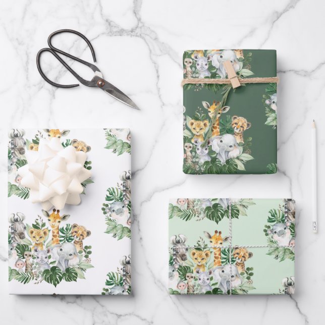 Hoja De Papel De Regalo Fiesta salvaje de vegetación selvática de animales (Anverso)