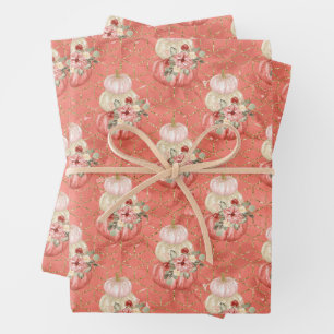 Hoja De Papel De Regalo Fiesta Temática de las calabazas de crema rosa de
