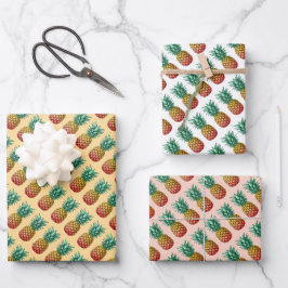 Hoja De Papel De Regalo Fiesta tropical con piña retro