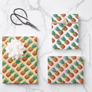 Hoja De Papel De Regalo Fiesta tropical con piña retro