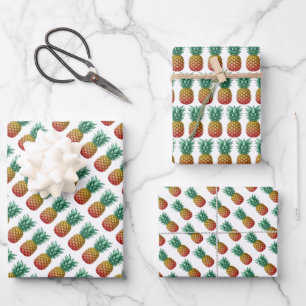 Hoja De Papel De Regalo Fiesta tropical con piña retro