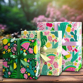 Hoja De Papel De Regalo Fiesta Tropical de Frutas y Cactus