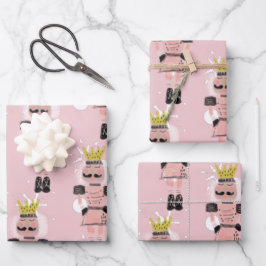 Hoja De Papel De Regalo Figuras de Cascanueces de Navidad Dibujadas a Mano