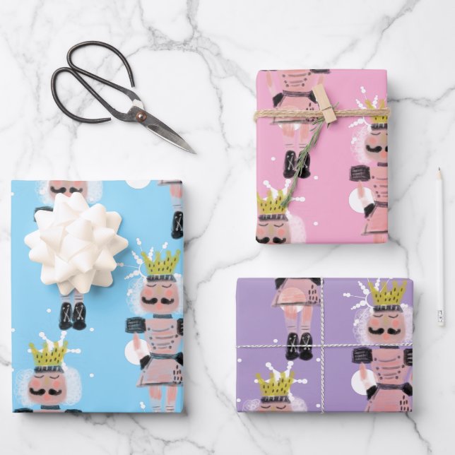 Hoja De Papel De Regalo Figuras de Cascanueces de Navidad Dibujadas a Mano (Anverso)