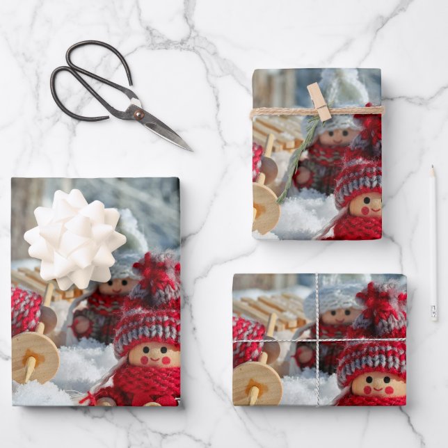 Hoja De Papel De Regalo Figuras Navidades de madera (Anverso)