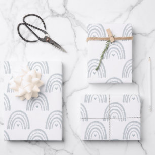 Hoja De Papel De Regalo Filas de arcoíris en acuarela en gris azul pastel