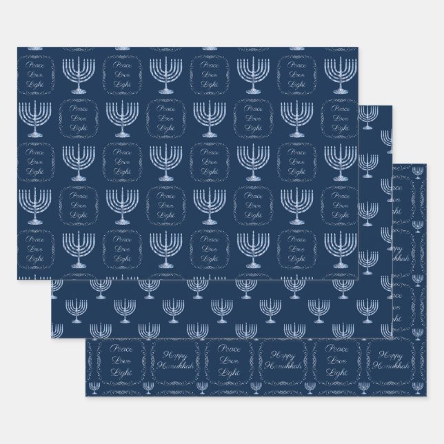 Hoja De Papel De Regalo Filipo metálico Hanukkah Menorah (Set)