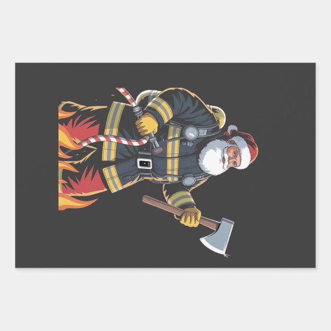 Hoja De Papel De Regalo Firefighter Fire Truck Christmas Tree Santa Xmas   (Anverso)