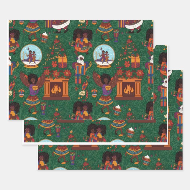 Hoja De Papel De Regalo Fireplace and Kente Cloth (Set)