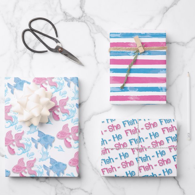 Hoja De Papel De Regalo Fishing Baby Revelar Baby Shower (Anverso)