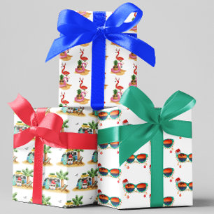 Hoja De Papel De Regalo Flamenco de Navidad de Playa Tropical Santa