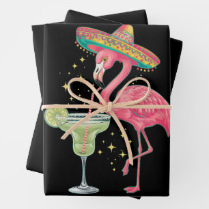 Hoja De Papel De Regalo Flamingo Beber Margarita Gracioso Poncho Mexicano