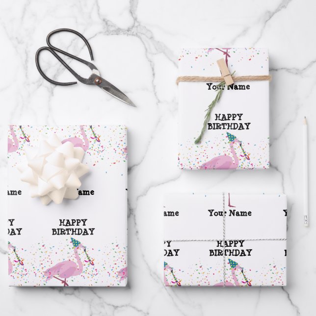 Hoja De Papel De Regalo Flamingo de fiesta - Animales en la fiesta de cump (Anverso)