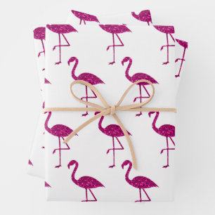 Hoja De Papel De Regalo Flamingo espumoso Patrón purpurina rosa blanco