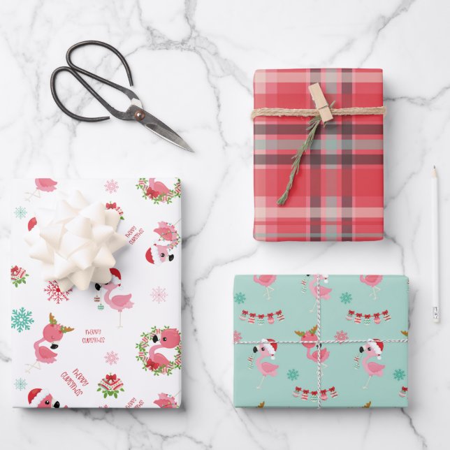 Hoja De Papel De Regalo Flamingo Flamingo de Feliz Navidad (Anverso)