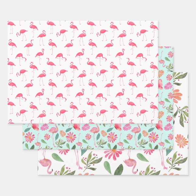 Hoja De Papel De Regalo Flamingo Pájaro Rosa Naturaleza Tropical (Set)