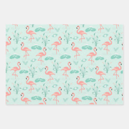 Hoja De Papel De Regalo Flamingo Pink Green Tropical Birds Trendy