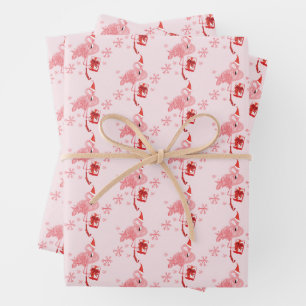 Hoja De Papel De Regalo Flamingo rosa Navidades Holiday Whimsical