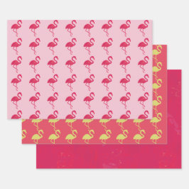 Hoja De Papel De Regalo Flamingo tropical neón rosado