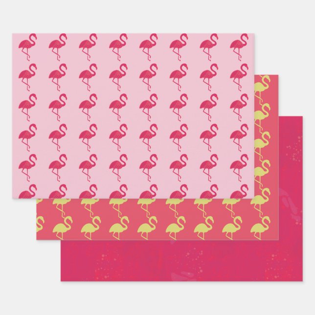 Hoja De Papel De Regalo Flamingo tropical neón rosado (Set)