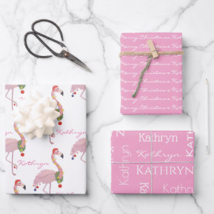 Hoja De Papel De Regalo Flamingos de Navidades personalizados