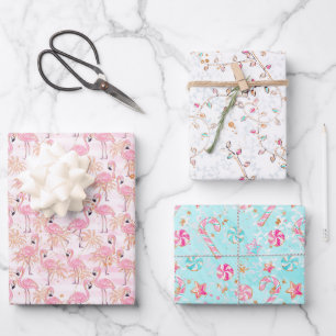 Hoja De Papel De Regalo Flamingos rosados y acuáticos, velas y luces de Na