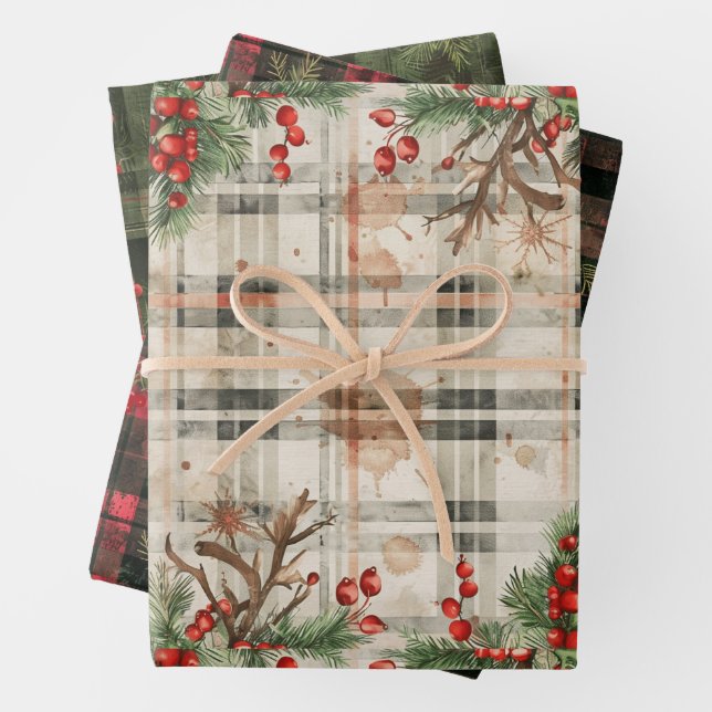 Hoja De Papel De Regalo Flannel Plaid Winter Holiday Gift (In situ)