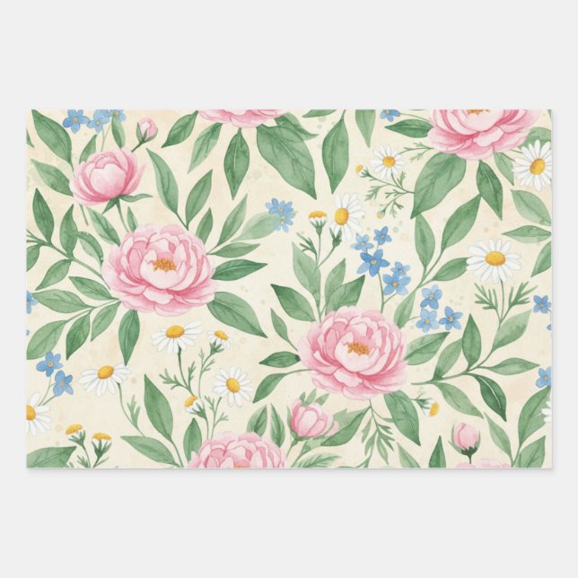 Hoja De Papel De Regalo Flat Wrap Classic Spring Floral Wrapping Sheets (Anverso)