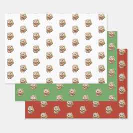 Hoja De Papel De Regalo Flauschiger Igel Winterfarben Grün Rot Weiß