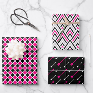 Hoja De Papel De Regalo Flecha de Geometría Rosa Negro Diamante