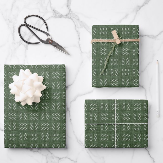 Hoja De Papel De Regalo Flechas sobre lino verde bosque (Anverso)