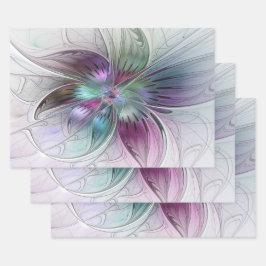 Hoja De Papel De Regalo Flor Abstracta Colorida Arte Fractal Floral Modern