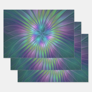 Hoja De Papel De Regalo Flor brillante colorida Abstracto de arte fractal
