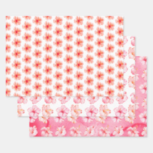 Hoja De Papel De Regalo Flor de Hibiscus Trópico de Peach Rosa