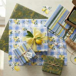 Hoja De Papel De Regalo Flor de Limón y Rayas Coordinadas