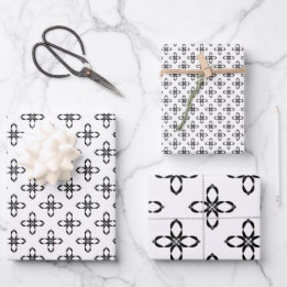 Hoja De Papel De Regalo Flor de pingüino blanco y negro