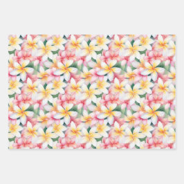 Hoja De Papel De Regalo Flor de Plumeria Rosa y Blanca
