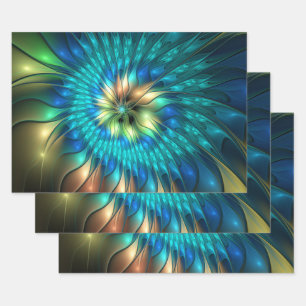Hoja De Papel De Regalo Flor Fantasía Luminosa, Fractal Abstracto Colorido