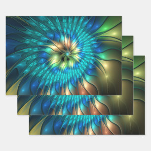 Hoja De Papel De Regalo Flor Fantasía Luminosa, Fractal Abstracto Colorido